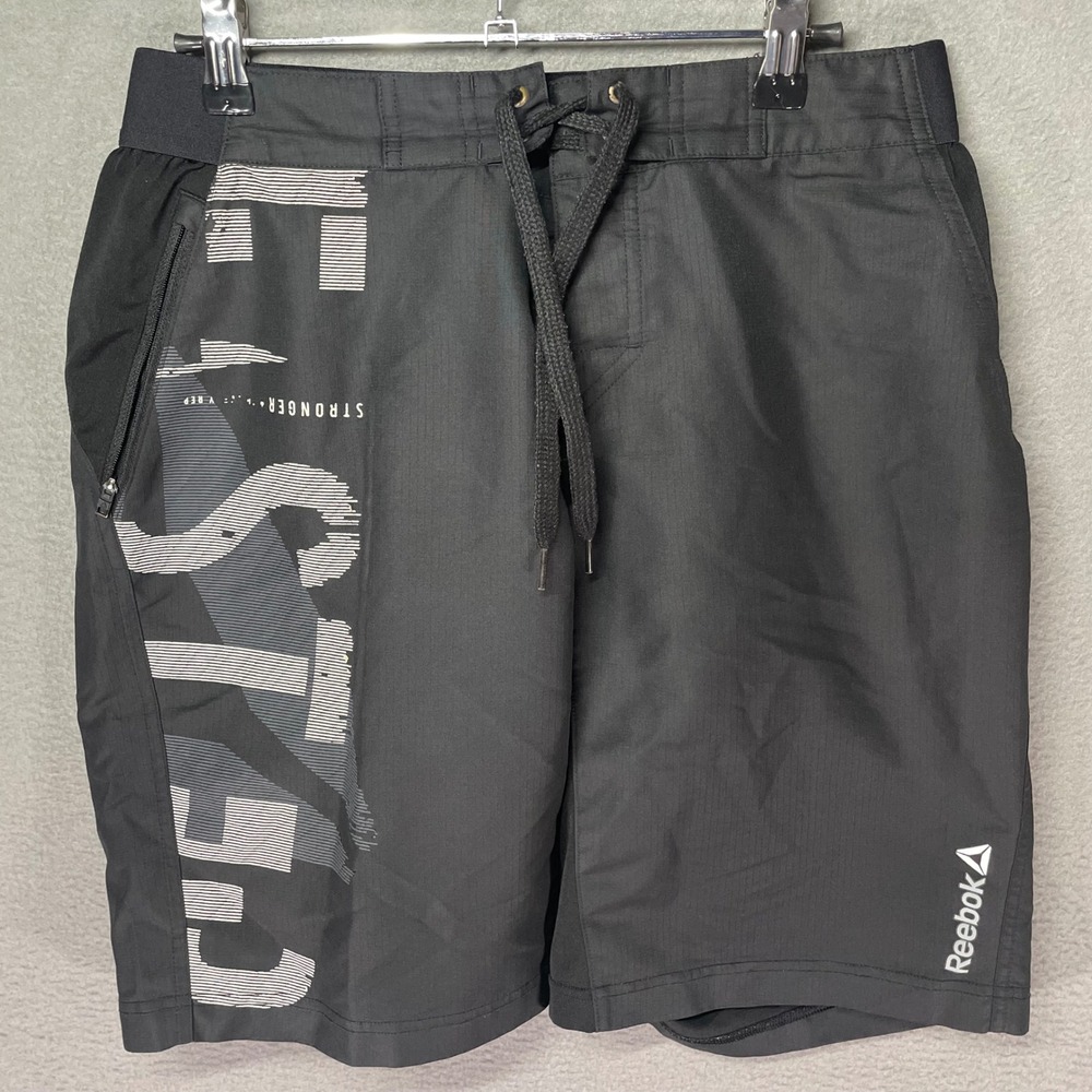 Reebok PlayDry Shorts Mens Small Black Graphic Athletic Gym Training